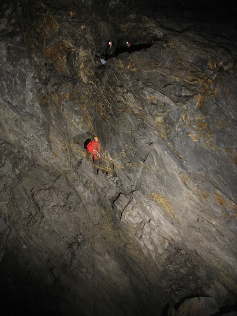 Abseiling the first drop inside the mine Abseiling the first drop inside the mine