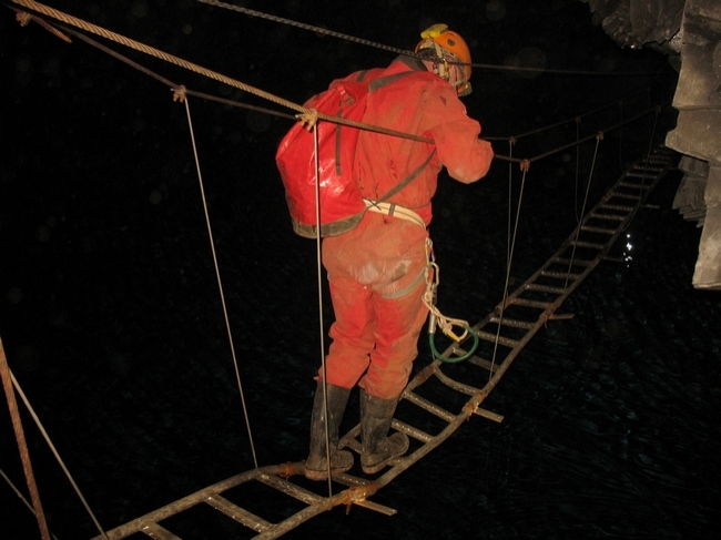 Crossing the second lake on a dubious bridge known as Mild Terror Crossing the second lake on a dubious bridge known as Mild Terror