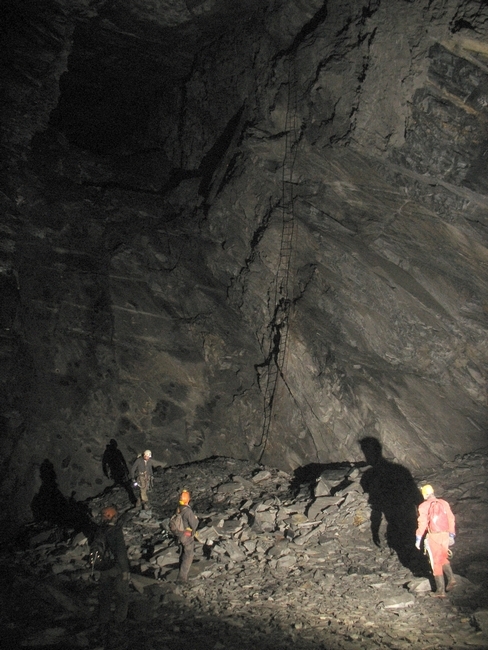 A miner's ladder up the wall of the mined out chamber A miner's ladder up the wall of the mined out chamber