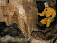 Allan in an oxbow at the start of the entrance passage on the way out