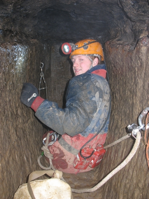 Tom about to descend the coffin level shaft Tom about to descend the coffin level shaft