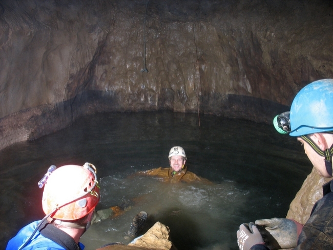 Ed, still not feeling cool enough, takes a dip in the Bathing Pool Rising