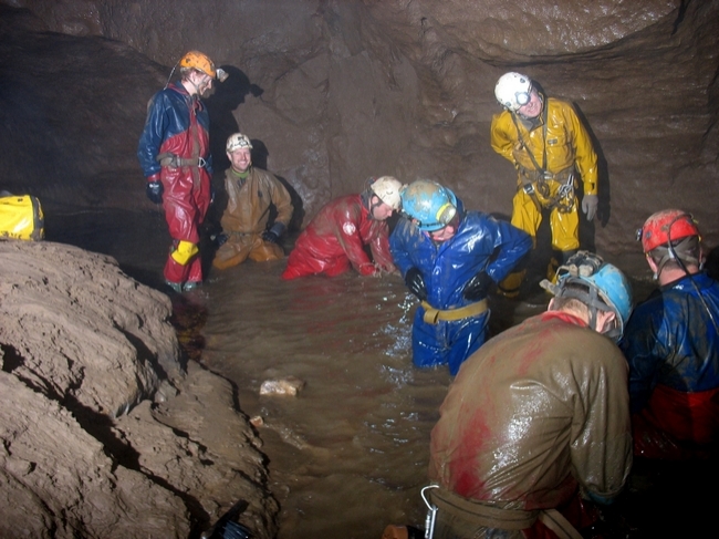 Washing off in Peak Cavern at the end of the Show Cave
