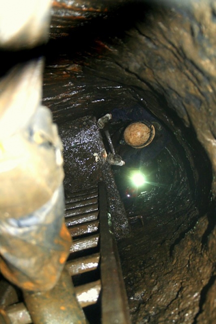 Ascending one of the many access shafts from a lower level