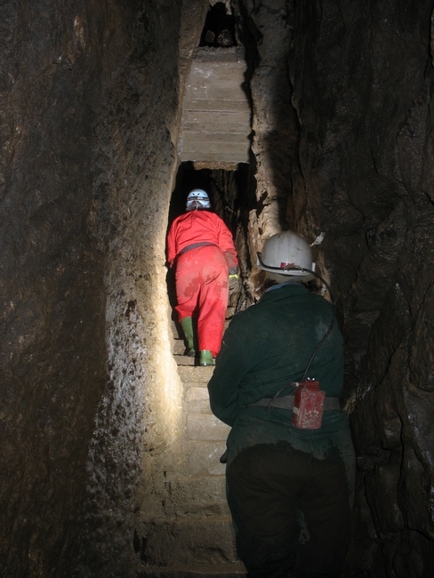 On the way up the steps to the surface