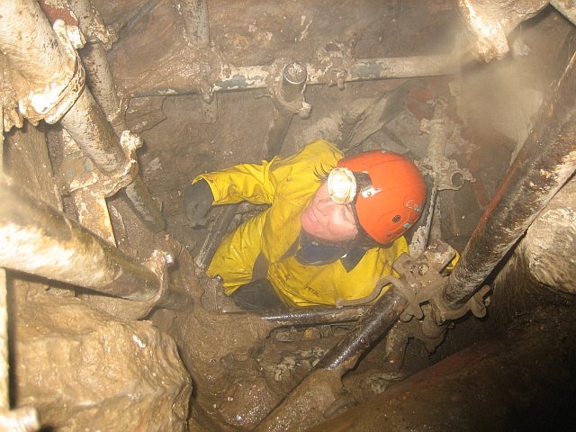 Climbing the scaffolded route into Notts II