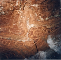 Curious clay formations in the wall which may have developed from the solution of salt