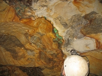 Some of the iron and copper banding in the rock on the hanging wall side of the main fault.