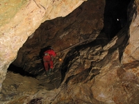 9. Crossing the new rope traverse (seen from below)