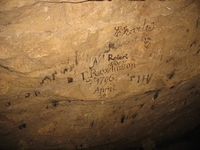 Writing on a ceiling in the Great Shack. The writing dates the working to the 1790s.