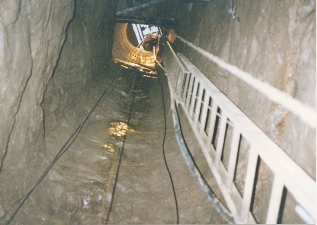 Looking up the cleared shaft