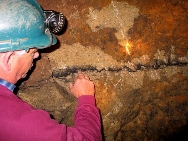 Mineralisation being pointed out to a visitor