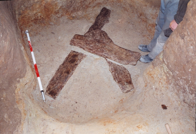 Timbers found at the base of Pot Shaft during the excavation. Carbon dating put them as having been part of a living tree in about 75BC.