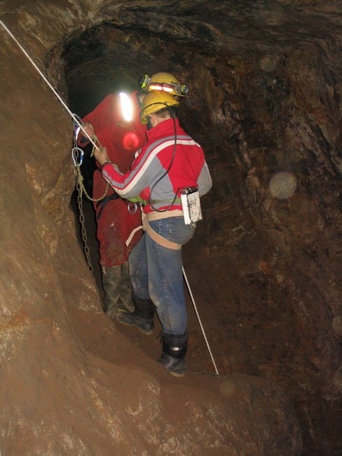 Chain Shaft - preparing to abseil down to the bottom level