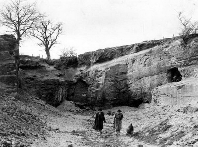 1949, entrance bricked up. The Block End is visible on the right. Note square corner suggesting quarrying for stone.