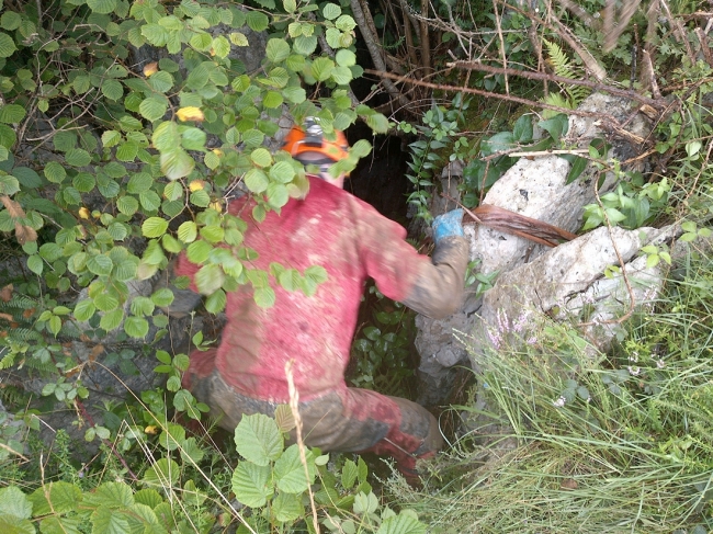 Looking into a potential cave site Looking into a potential cave site