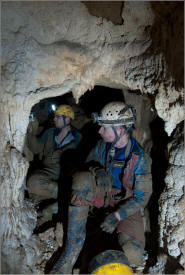 Andy and Darren Jarvis surveying in Cueva del Ciervo. Photo Joel Colk 2014.